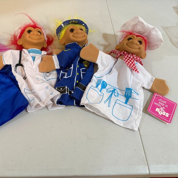 Vintage Russ Berrie Troll Puppet dolls Rare Doctor, Chef, Wizard and Police - Picture 2 of 9